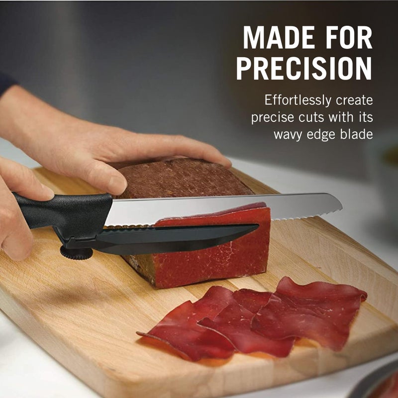 Victorinox Swiss Classic Dux Knife - 8.25 Inch Serrated Blade with Adjustable Guide - Black Handle - Image 5